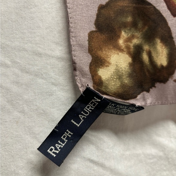 Vintage Ralph Lauren 100% silk scarf bronze-gold-rust-silver floral motif 21” - Picture 3 of 6